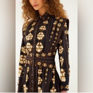 FARM Rio Black and Cream Floral Long Sleeve Dress